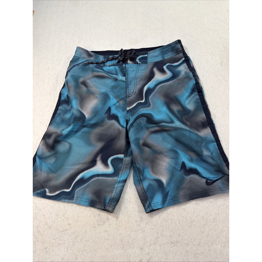 Nike Men Swim Trunks Medium Blues White SwirlyPattern Board Shorts‎ 10.5" Inseam